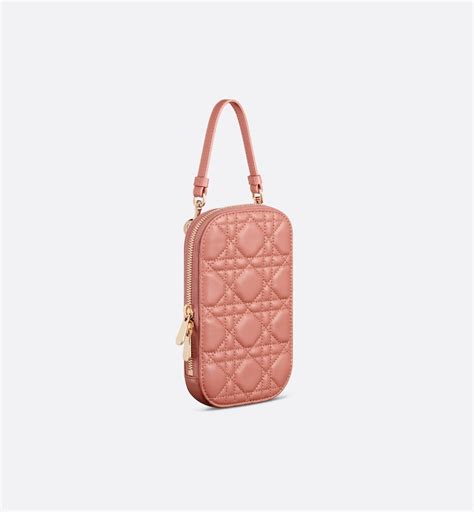 Lady Dior Phone Holder Ethereal Pink Cannage Lambskin 